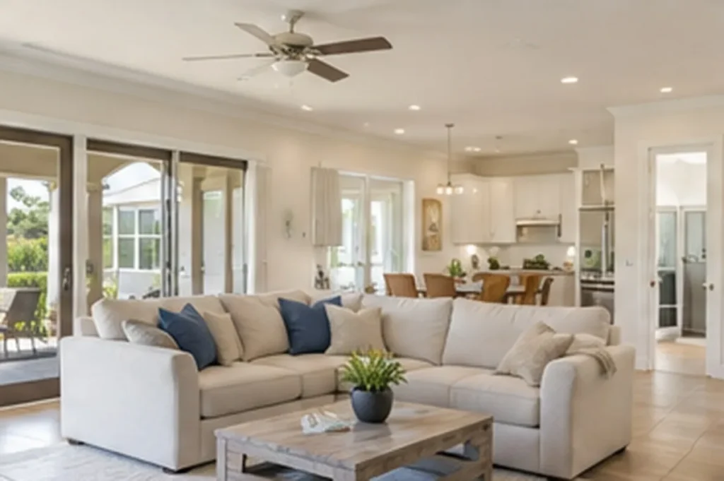 Bright, cool living room in a Florida home