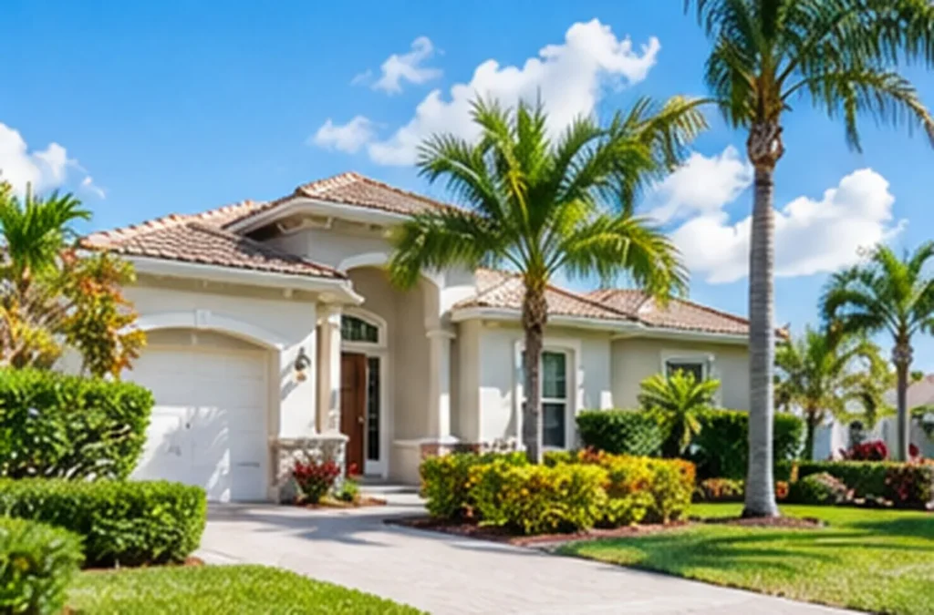 Florida home with palm trees and a sunny front yard