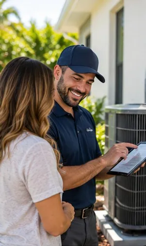 Technician explaining service options to a homeowner