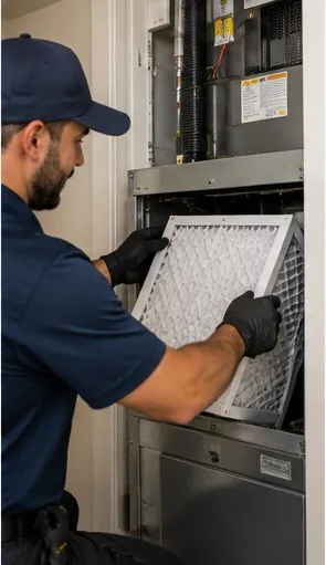 Technician replacing an air filter