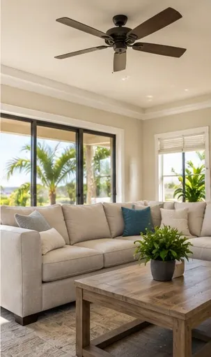 Comfortable home interior with a ceiling fan