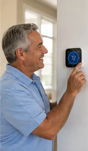 Homeowner adjusting a smart thermostat